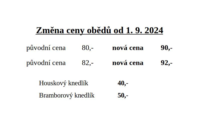 Změna ceny obědů od 1. 9. 2024